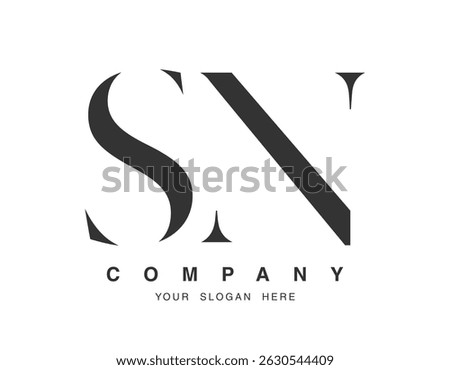 SN logo design. Initial letter s and n serif font style. Creative classic company name typography. Trendy logotype or identity. Vector illustration.