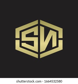 SN Logo monogram with hexagon shape and piece line rounded design tamplate on gold colors