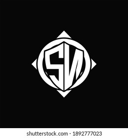 SN Logo monogram isolated circle rounded with compass shape on black background