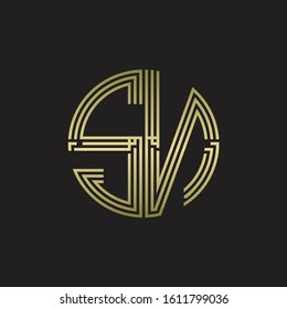 SN Logo monogram triple ribbon style line design template isolated with gold color