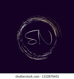 SN monogram logo in a brush stroke circle.Vector icon containing letter s and letter n.Hand drawn signature style lettering isolated on dark background.