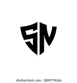 SN monogram logo with shield shape design template isolated on white background