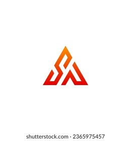 SN monogram logo in triangle shape with red yellow gradient color.