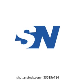 SN negative space letter logo blue