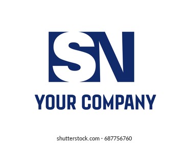 SN Negative Space Square Swoosh Letter Logo