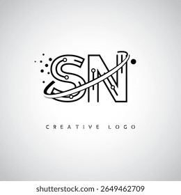 SN Orbit Monogram Logo - Futuristic Minimal Letter mark with Circular Line Art, Tech-Inspired Dots and Space Motion Concept for Modern Branding Identity (Logotipo de Monograma de Órbita SN - Marca de Letra Mínima Futurista com Linha de Arte Circular, Pontos Inspirados na Tecnologia e Conceito de Movimento Espacial para Identidade de Marca Moderna)