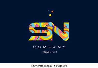 sn s n alphabet letter logo colors colorful rainbow acrylic font creative text dots company vector icon design template