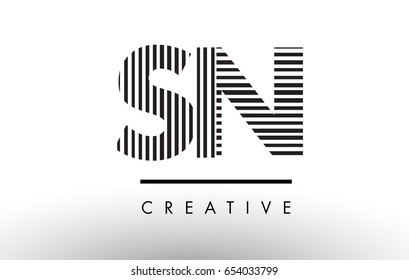 SN S N Black and White Letter Logo Design with Vertical and Horizontal Lines.