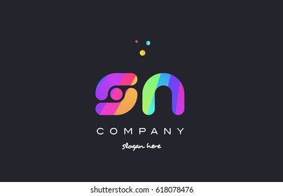 sn s n  creative rainbow green orange blue purple magenta pink artistic alphabet company letter logo design vector icon template