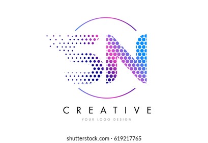 SN S N Pink Magenta Dotted Bubble Letter Logo Design. Dots Lettering Vector Illustration