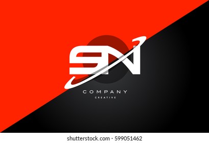 sn s n  red black white technology swoosh alphabet company letter logo design vector icon template 