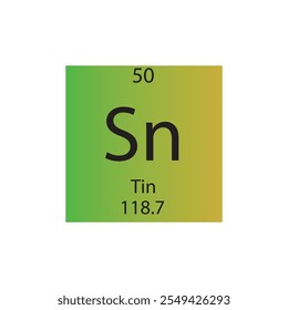 Una tabla periódica de elementos químicos de metal de transición de estaño. Ilustración vectorial cuadrada plana simple, icono de estilo limpio simple con masa molar y número atómico para laboratorio, ciencia o clase de química.