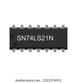 Ilustración del vector IC SN74LS21N: Un circuito integrado con puertas Y de 4 entradas dobles, comúnmente utilizado en circuitos lógicos digitales