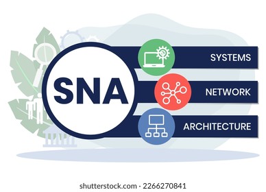 SNA - Systems Network Architecture acronym. business concept background. vector illustration concept with keywords and icons. lettering illustration with icons for web banner, flyer