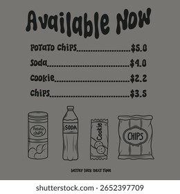 Snack disponible ahora Vector de diseño de arte de línea simple