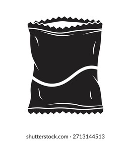 Saco de lanche chips pacote crocante ícone de comida símbolo de vetor de glifo sólido elemento de design embalagem de folha salgada de batata crocante tratar lixo delicioso supermercado