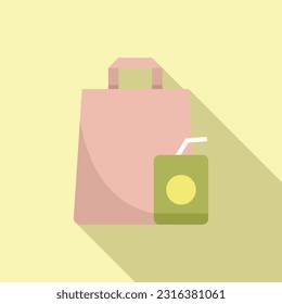 Snack bag icon flat vector. Lunch food. School lunch