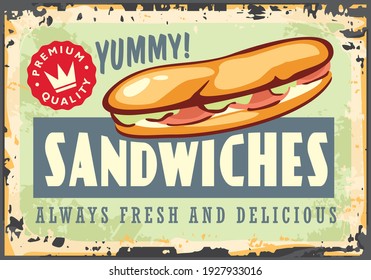 Snack Bar Banner Sign With Tuna Sandwich. Chicken Meat Sandwiches Advertisement Poster Menu. Food Vector Diner Restaurant.