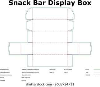 Snack Bar Display Box Die Cut Template For White Cardboard Packaging Design