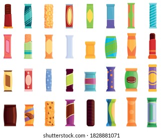 Snack bar icons set. Cartoon set of snack bar vector icons for web design