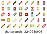 Snack bar icons set flat vector. Candy product. Snack bar food isolated