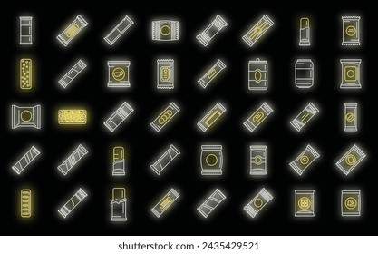 Snack bar icons set outline vector. Candy product. Snack bar food neon isolated