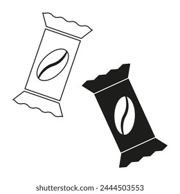 Snack bar icons set. Torn packaging with coffee bean symbol. Vector illustration. EPS 10.