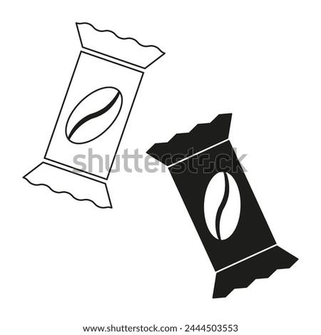 Snack bar icons set. Torn packaging with coffee bean symbol. Vector illustration. EPS 10.