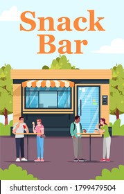 Snack Bar Poster Template. Commercial Flyer Design With Semi Flat Illustration. Vector Cartoon Promo Card. Outdoor Snackbar. Public Eatery, Buffet, Cafeteria Advertising Invitation