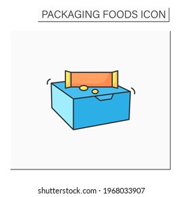 Snack bars color icon. Paper box with snacks.Portion control, protection, tampering resistance from bacteria. Packing food concept. Isolated vector illustration