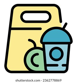 Snack break icon outline vector. Lunch box. School meal color flat