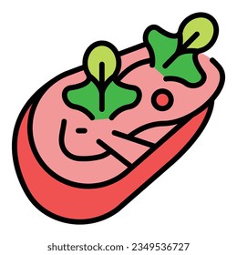 Snack bruschetta icon outline vector. Food appetizer. Canape italian color flat