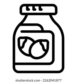 Vector de contorno de icono de mantequilla de aperitivo. Frasco de maní. Comida con crema