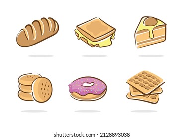 Snack And Cake Vector Doodle Set