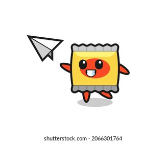 snack cartoon character throwing paper airplane , cute style design for t shirt, sticker, logo element
