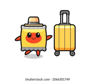 snack cartoon illustration with luggage on vacation , cute style design for t shirt, sticker, logo element