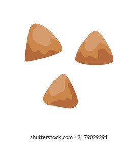 Snack for cat in triangle form. Vector dry food. Pet shop cat product. Flat cartoon icon isolated on white