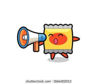 snack character illustration holding a megaphone , cute style design for t shirt, sticker, logo element