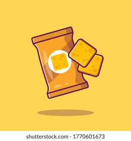 Snack Cheese Cartoon Vector Icon Illustration. Snack Food Icon Concept Isolated Premium Vector. Flat Cartoon Style