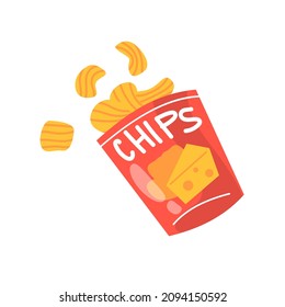 snack chips bag plastic packaging design illustration icon for food and beverage business, potato snack branding element logo vector.