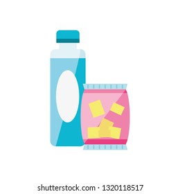 snack chips with bottle drink isolated icon