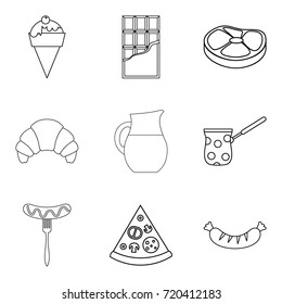 Snack with coffee icons set. Outline set of 9 snack with coffee vector icons for web isolated on white background