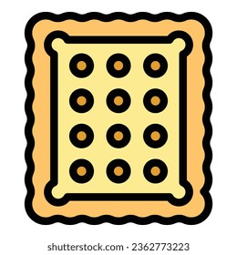 Vector de contorno de icono de cookie de refrigerio. Galleta de comida. Color del azúcar de forma plano