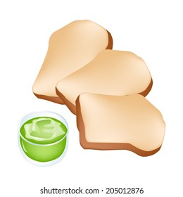 Snack and Dessert, Delicious Homemade Freshly Baked Bread With Pandanus Custard Cream Isolated on White Background. 