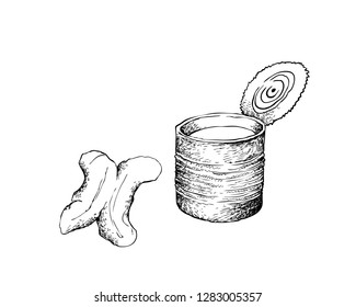 Snack and Dessert, Illustration Hand Drawn Sketch of Chinese Traditional Snacks Deep Fried Doughstick with Sweetened Condensed Milk.