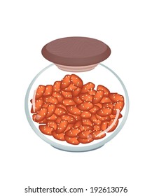 Snack and Dessert, Thai Caramelised Peanuts with Sesame in A Glass Jar, Snack of Dietary Fiber, Vitamins and Minerals. 