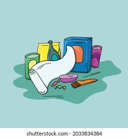 Snack doodle . illustration vector of bottle, snack, tissue, milk, soft drink etc. good for food image decoration.  
