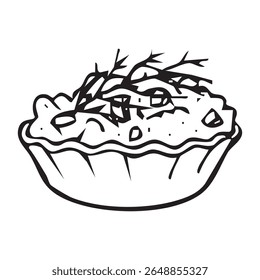 Snack desenho, cozinha restaurante, menu decoração, tartlet com pato e dill. Pequeno lanche de festa. Ilustração vetorial.