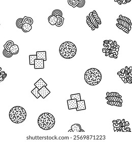 snack food drink sweet vector seamless pattern thin line illustration