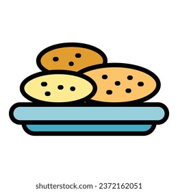 Snack food icon outline vector. Plate meat. Cooked bean color flat